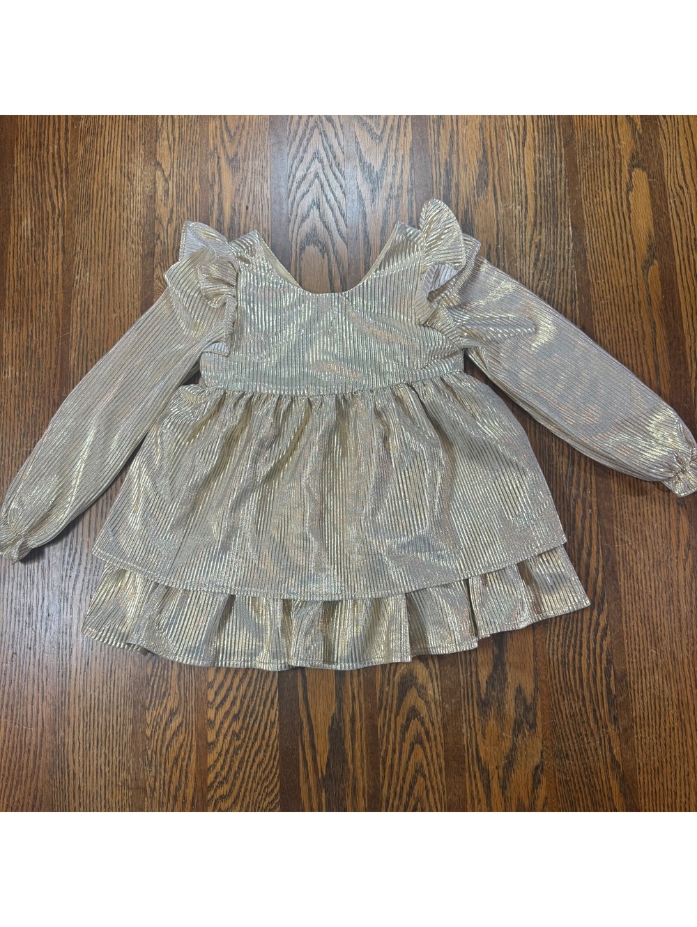 Tahari Toddler Girl Metallic Gold Pleated Plisse Tiered Holiday Party Dress 4T